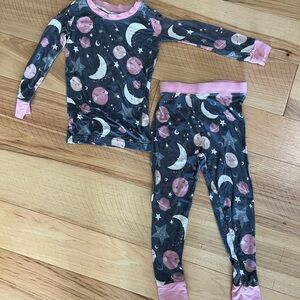 Little Sleepies Moon and Stars Pajama Set - Pink and Gray